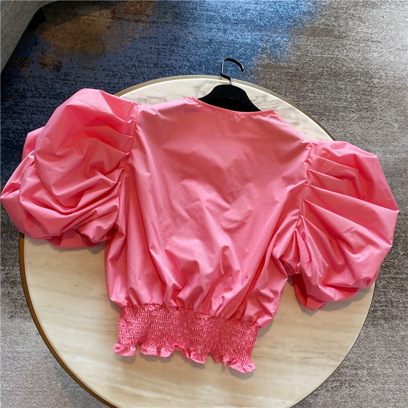 Женская блузка с оборками шифоновая рубашка V-образным вырезом и короткими