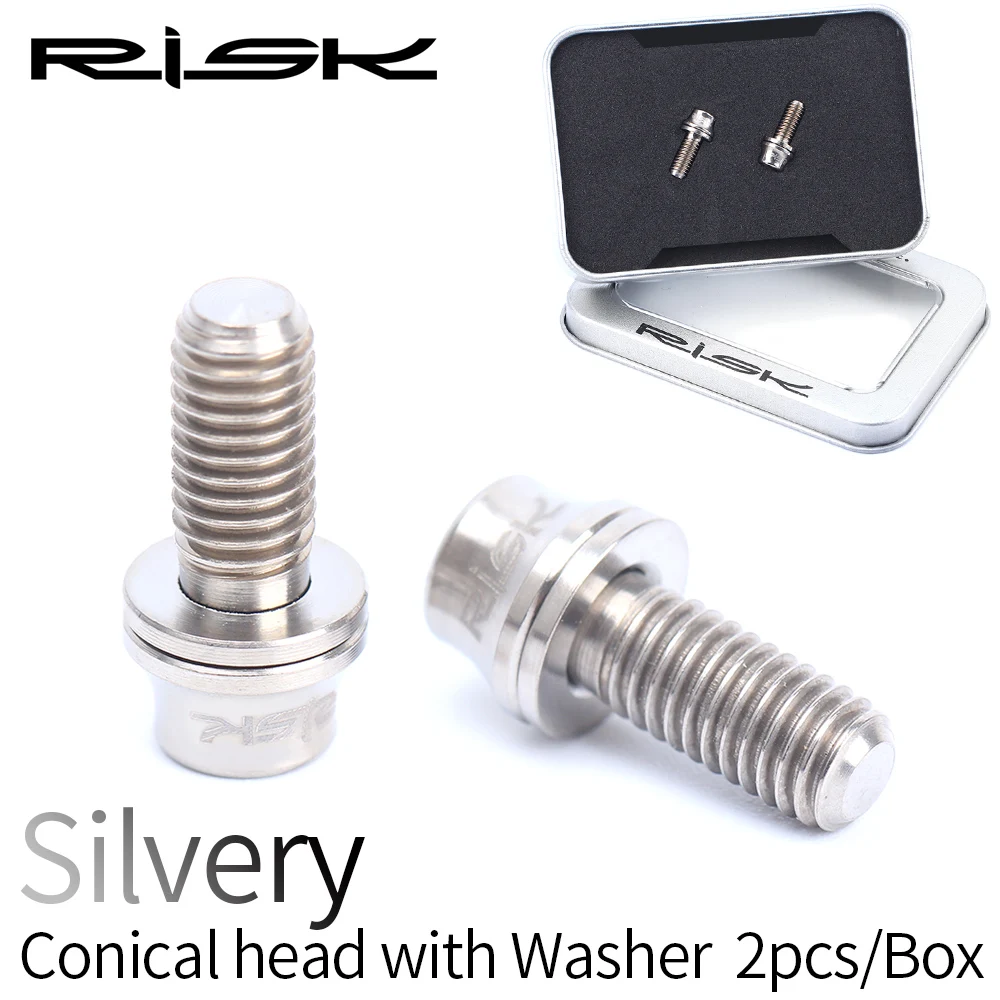 

RISK 2pcs Mountain road bike M5x12 Conical Head Water Bottle Cage Fixing Bolts With Washer Titanium alloy Screws Bicycle parts