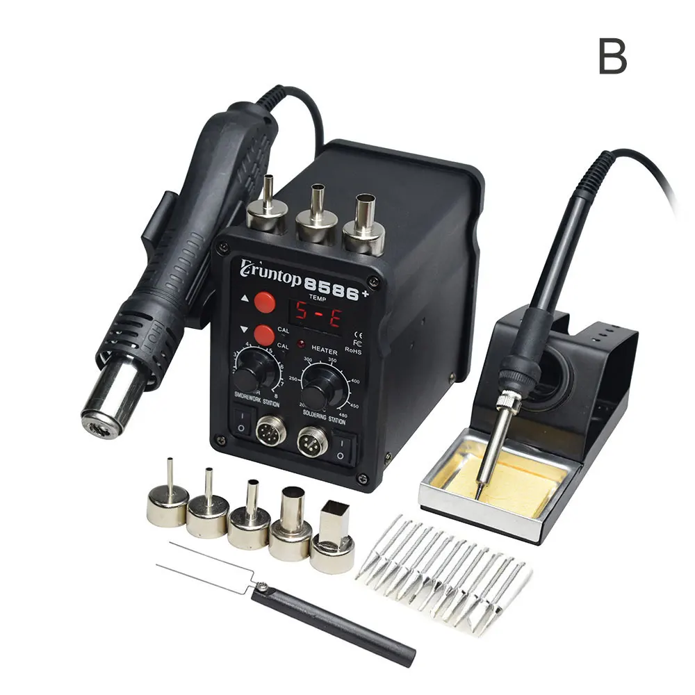 B 1 комплект с цифровым дисплеем Eruntop 8586+ Электрические паяльники+ фена SMD паяльная станция модернизированная с 8586 - Цвет: B