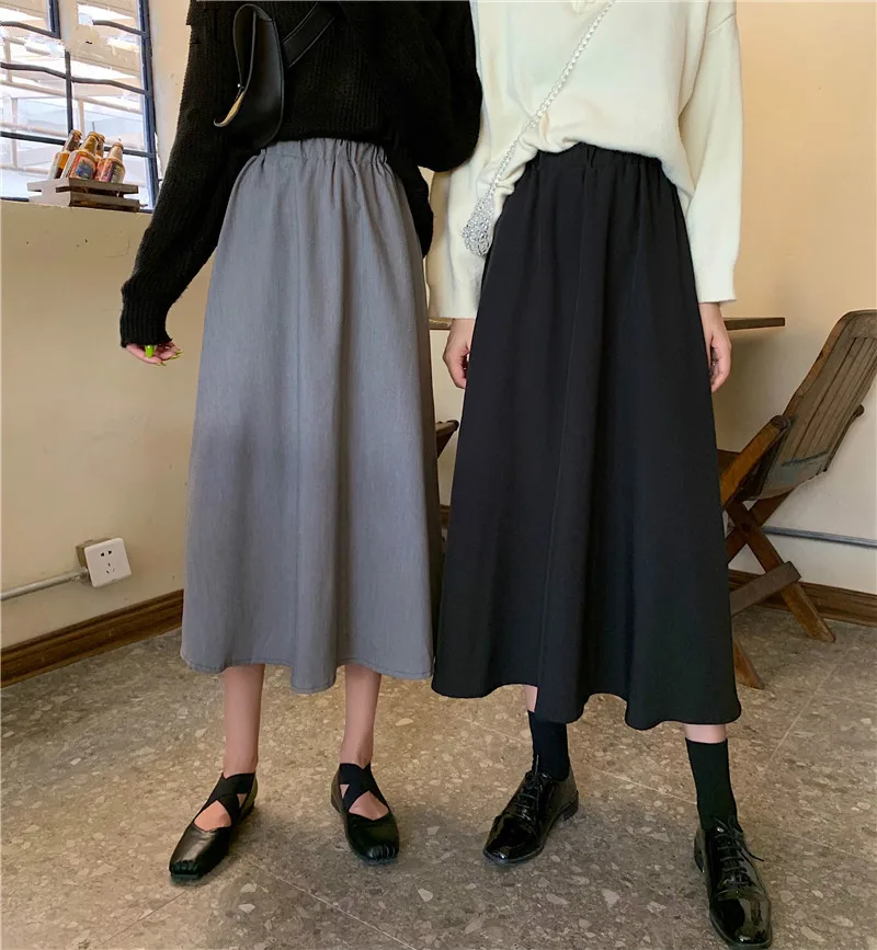 

New 2020 Vintage Skirt Women High Waist A Line Soft Casual Elegant Black Skirts Streetwear Spring Autumn Fashion