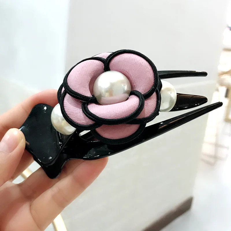 Заколка для волос женская из ткани и Кореи большой зажим с имитацией жемчуга