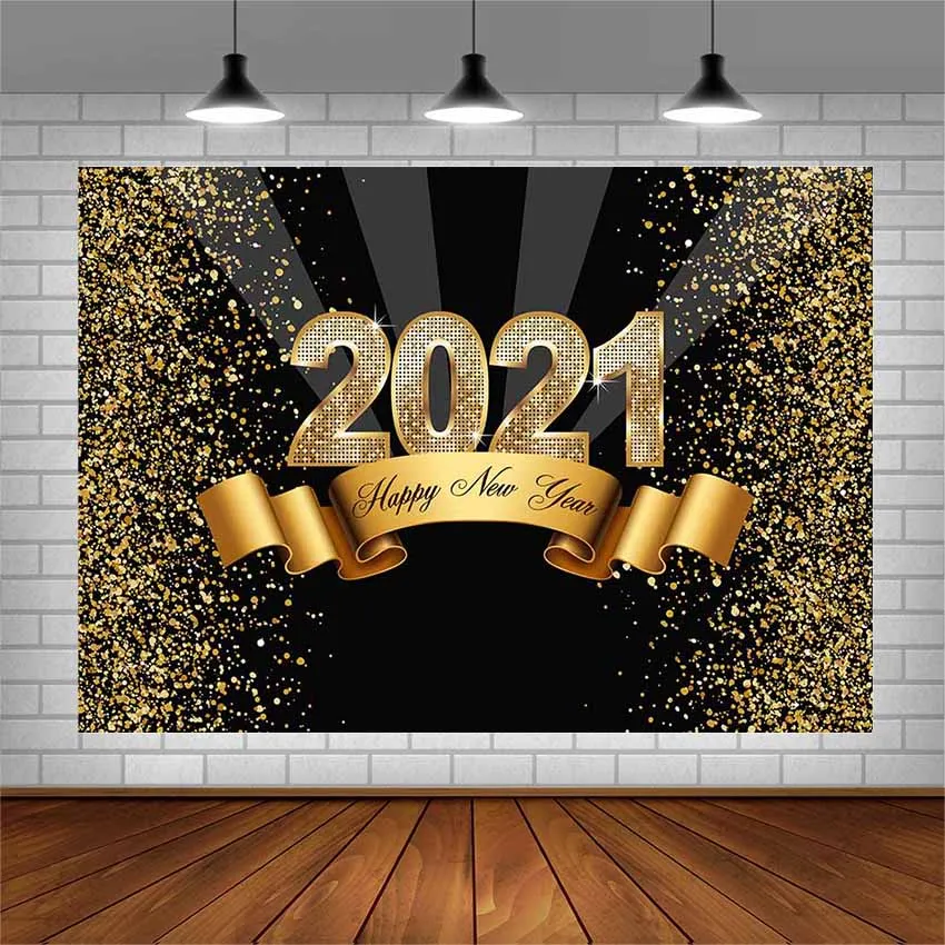 

Avezano Vinyl Photography Background Happy New Year 2021 Golden Banner Backdrops For Photo Studio Photozone Photocall Decoration