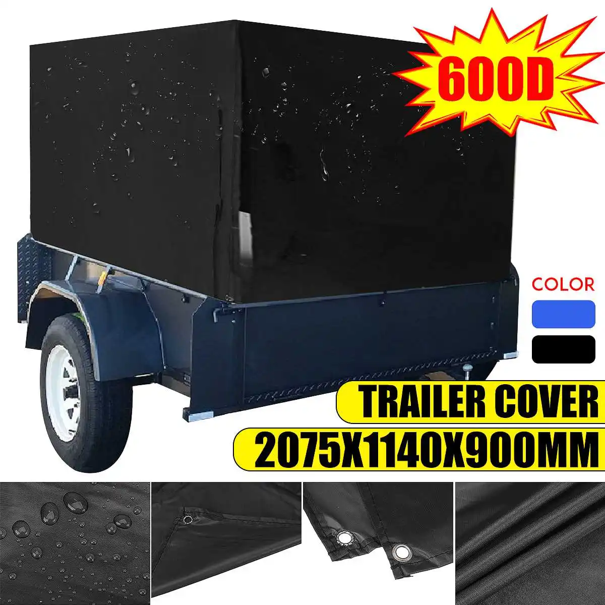 

2075x1140x900mm 600D Car Trailer Cover Waterproof Windproof Dustproof Outdoor Protector Cart Cover Trolley Cover