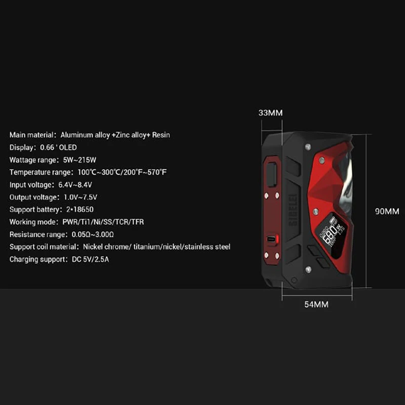 Оригинал Rincoe Manto pro 228 Вт мод электронная сигарета Vape TC/VW/Bypass питание от 18650 батарей