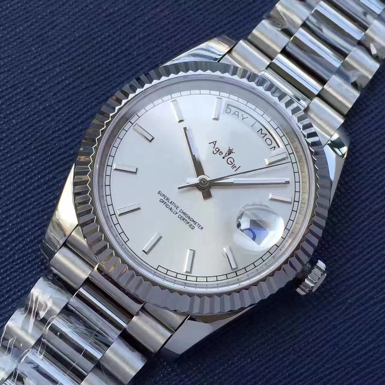 White Silver Роскошные брендовые новые мужские часы Daydate цвета: золотистый, серебристый, черный, синий, автоматические механические часы из нержавеющей стали сапфировые спортивные римские зеленые часы 41 мм - Цвет: White Silver