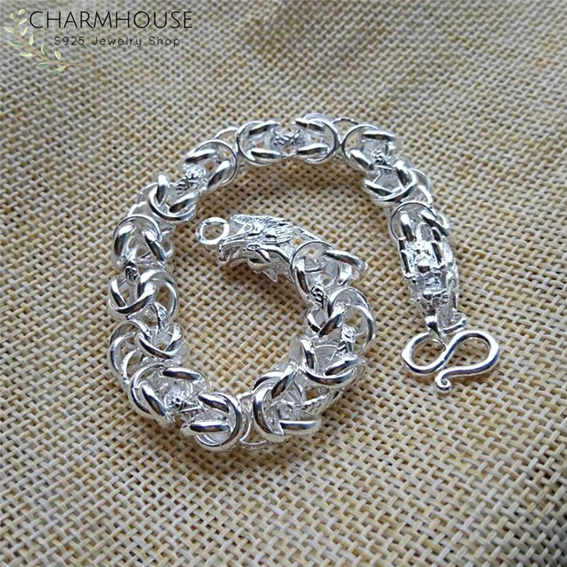 Charmhouse серебряные браслеты для мужчин Дракон браслеты-цепочки Pulseira браслеты модные ювелирные украшения, бижутерия