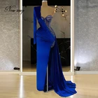 Женские Длинные вечерние платья-русалки, синие платья с бисером для выпускного вечера, кафтаны Дубая, 2021