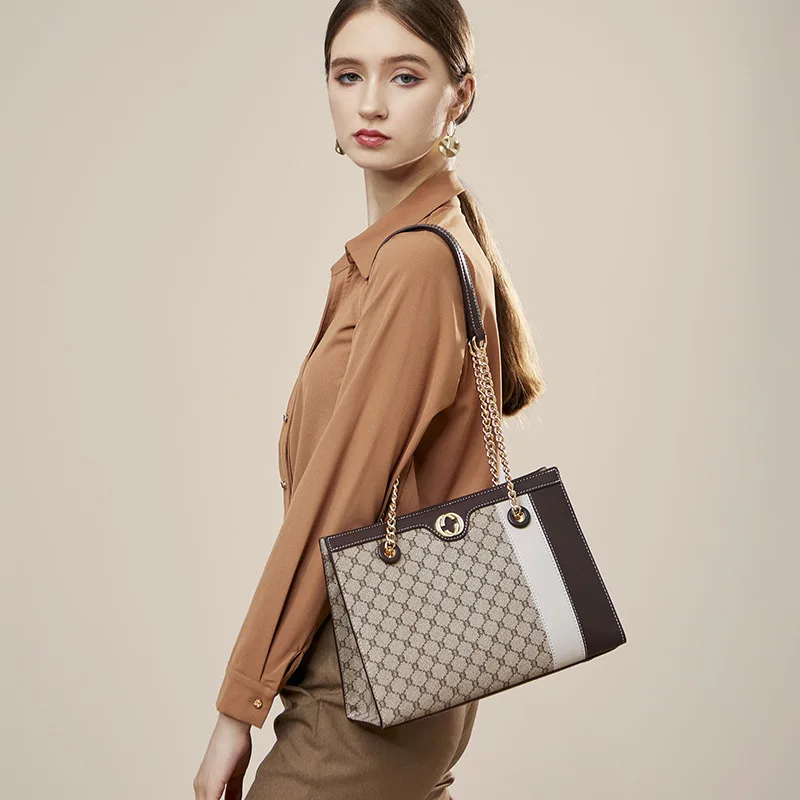

Luxury Brand 100% Genuine Leather Printing Stitching Atmospheric Tote Bag Fashion All-match One-shoulder Messenger Female Bag Cc