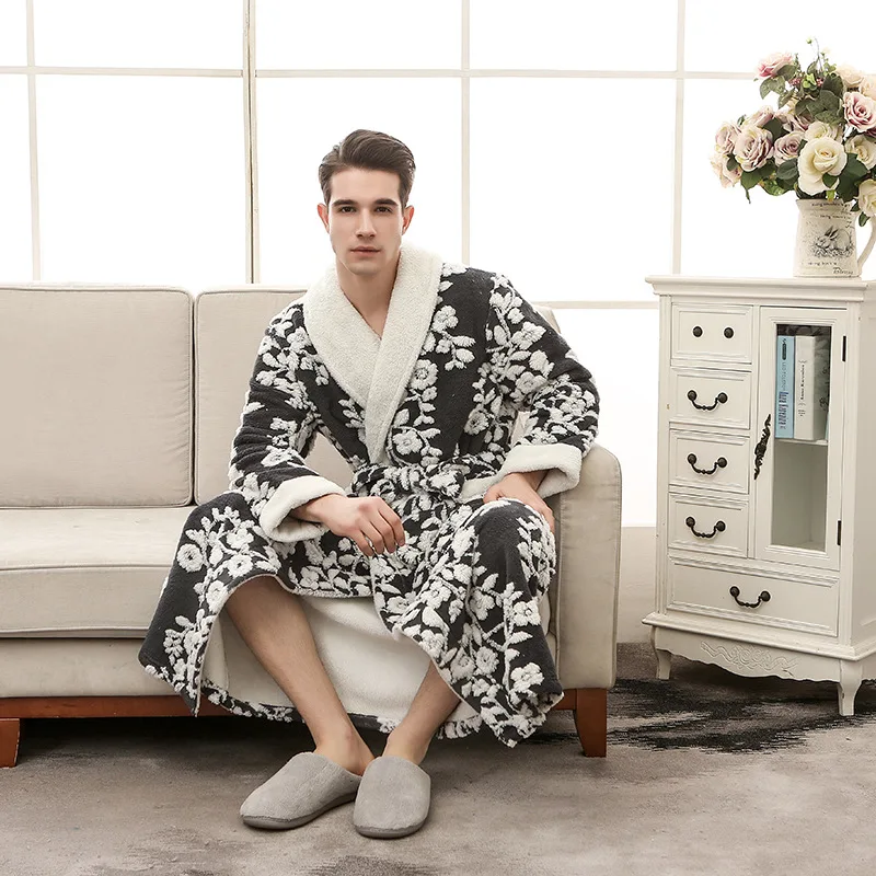 Изысканный зимний халат для мужчин и женщин жаккардовый фланелевый Халат