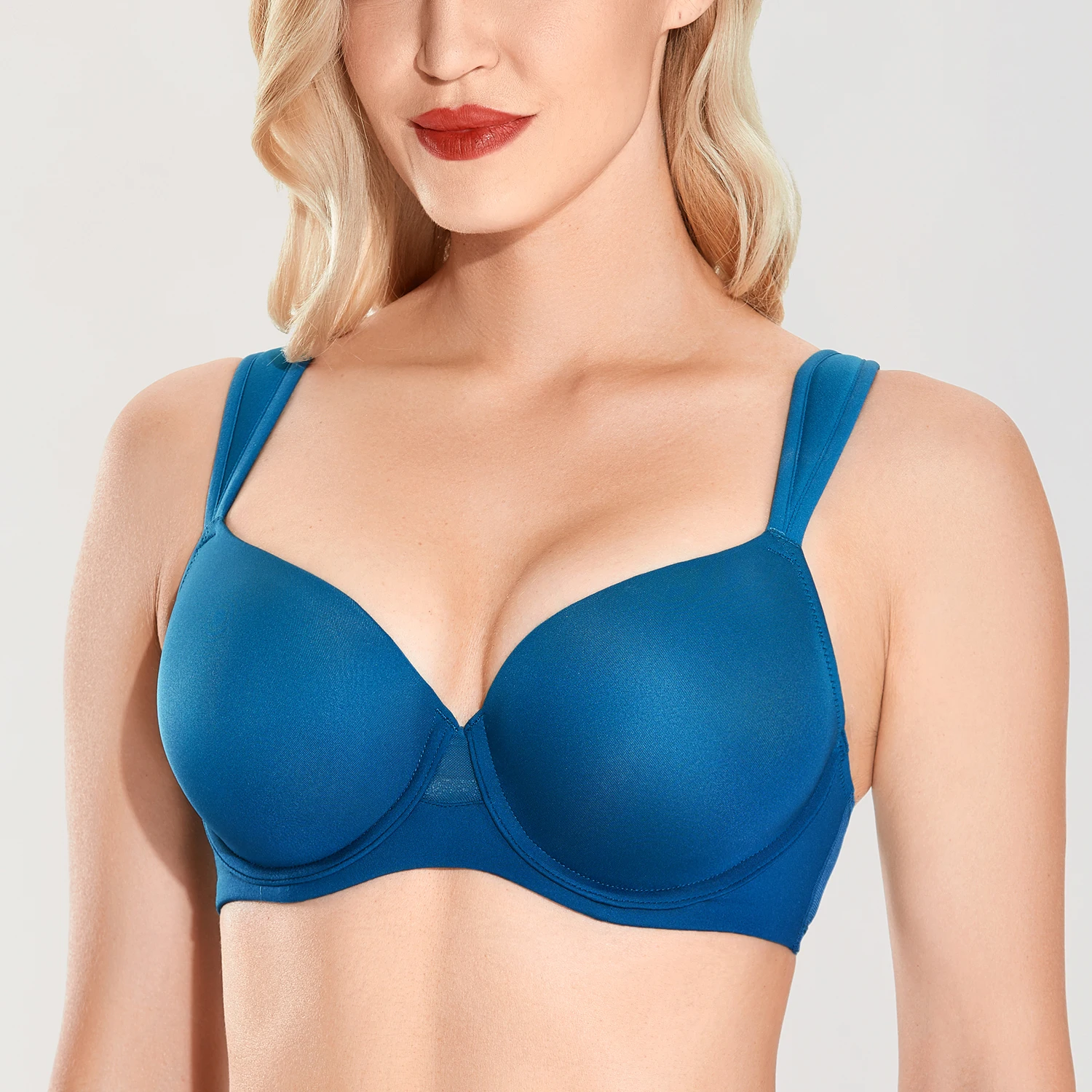 Women's Seamless Plus Size T Shirt Bra Lightly Padded Support Strap Underwire Contour 34-46 B-F