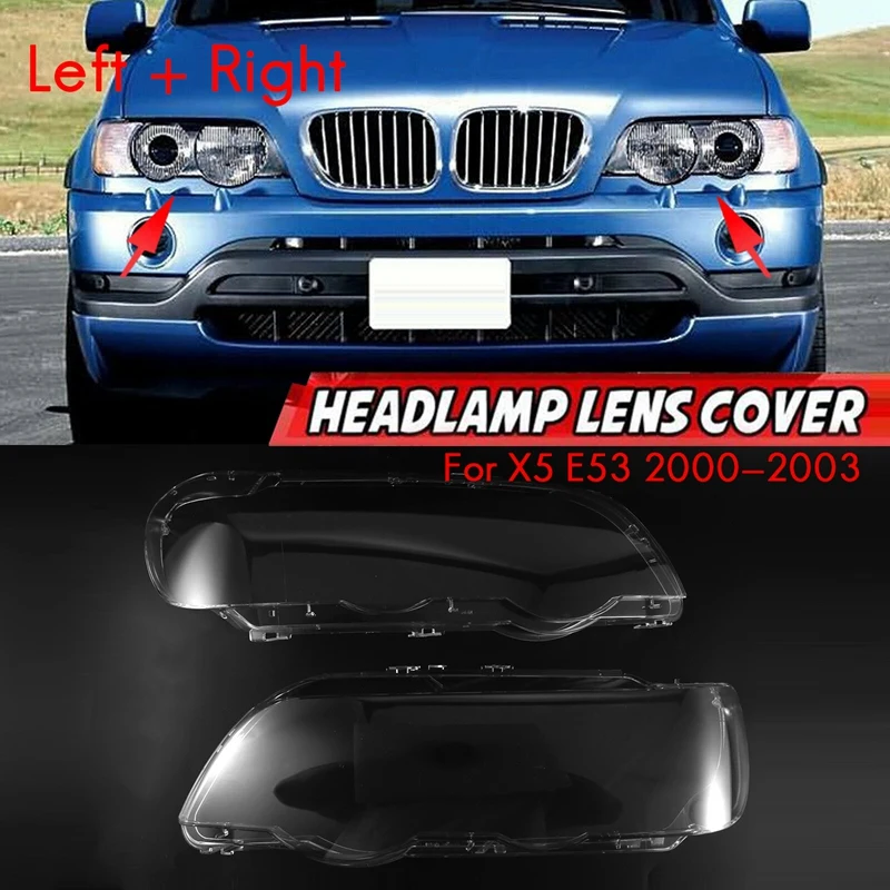 

2 шт. абажур для-BMW X5 E53 2000-2003 Автомобильная передсветильник РА крышка объектива сменная передняя фара лампа стеклянный корпус (левый + правый)