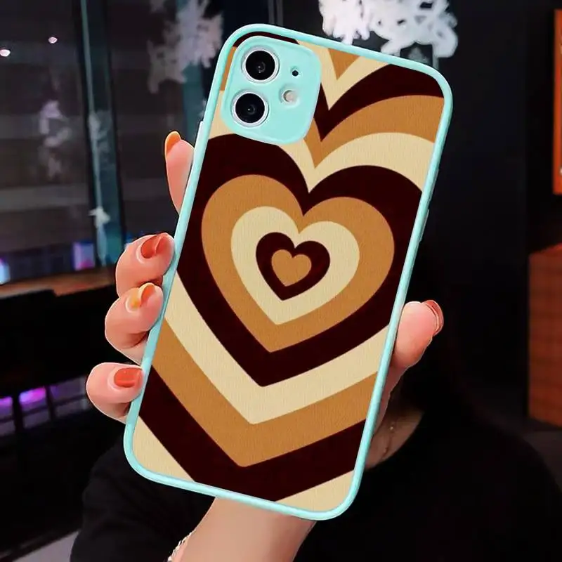 

Latte Love Coffee Heart Phone Case For iPhone 12 11 Mini Pro XR XS Max 7 8 Plus X Matte transparent blue Back Cover