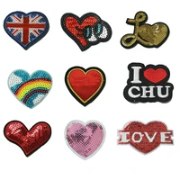 2pcs sewing patch fashion sequin various colors heart stripe badge heat transfer patch clothing ironing diy hot patch embroidery