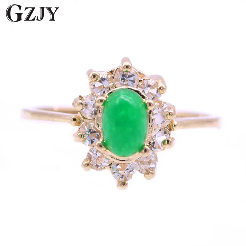 GZJY модное простое овальное обручальное кольцо с зеленым камнем и цирконием цвета