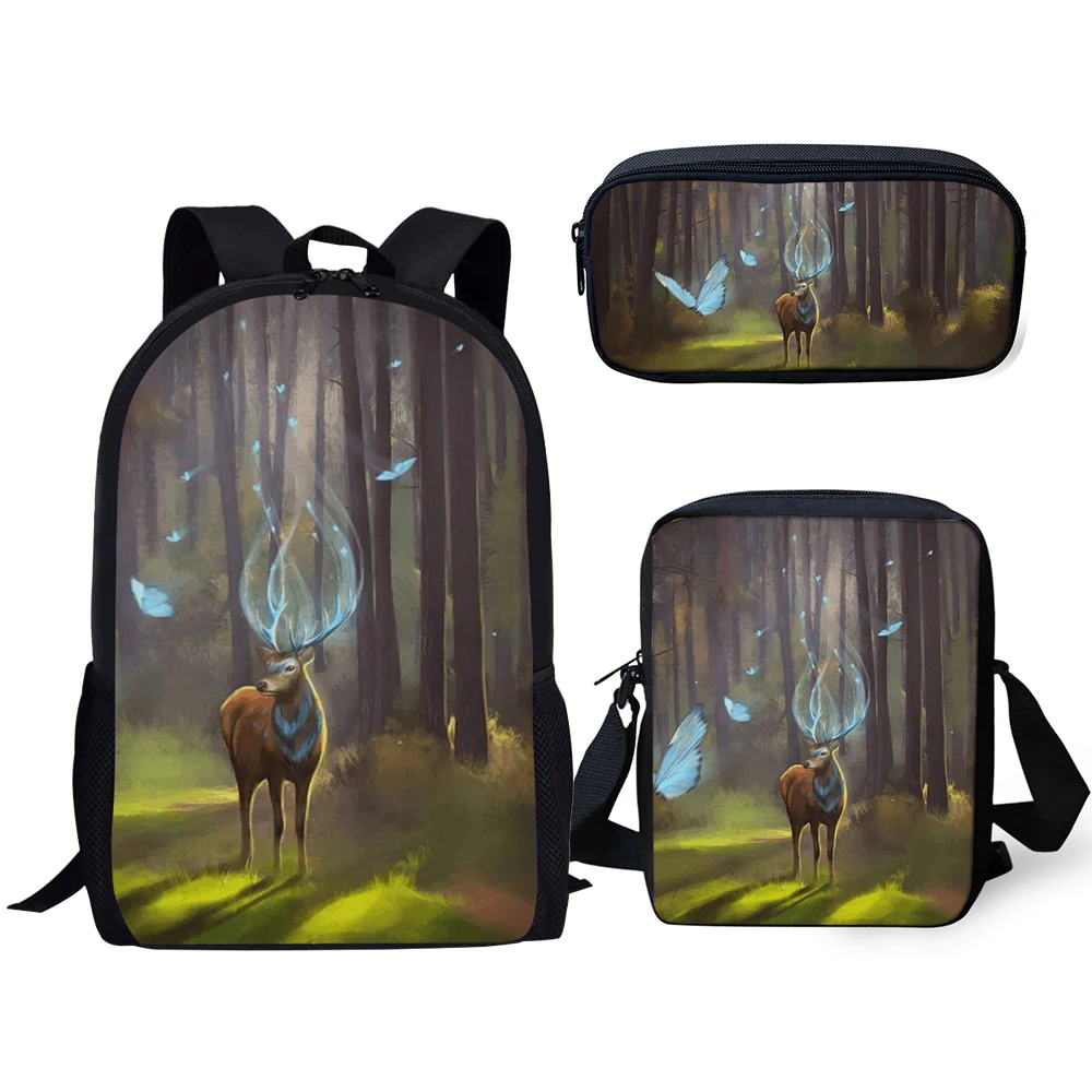 HaoYun Fashion Kids 3PCs/Set School Backpack Fantasy Deer Pattern School Bags Kawaii Animal Students Backpack/Flaps Bag/Pen Bags