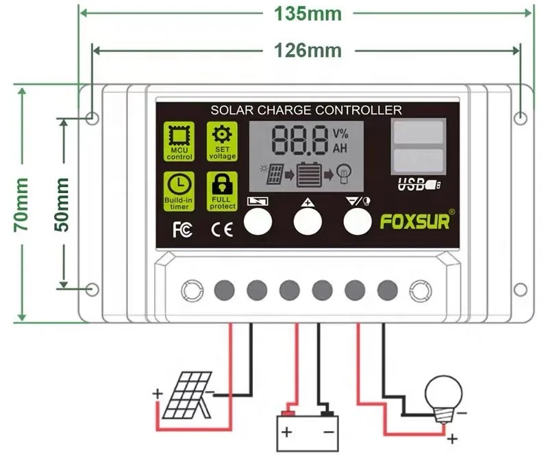 

Mini PWM Auto Solar boost Panel Battery Charge Charger Controller 30A Dual USB 5V 3A 12V 24V 48V 30A