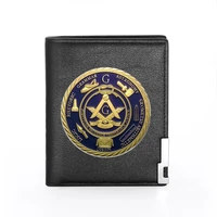 free and accepted masons printing leather mens wallet credit card holder short male slim purse