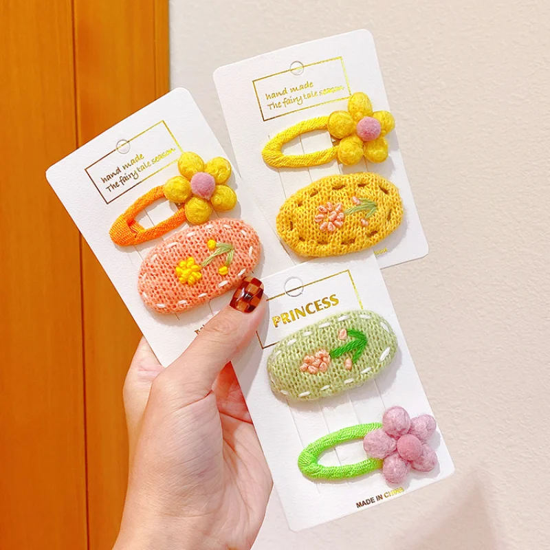 

2 Pcs/Set Children Cute Sweet Nylon Flower Ornament Hair Clips Barrettes Hairpins Kids Hair Accessories