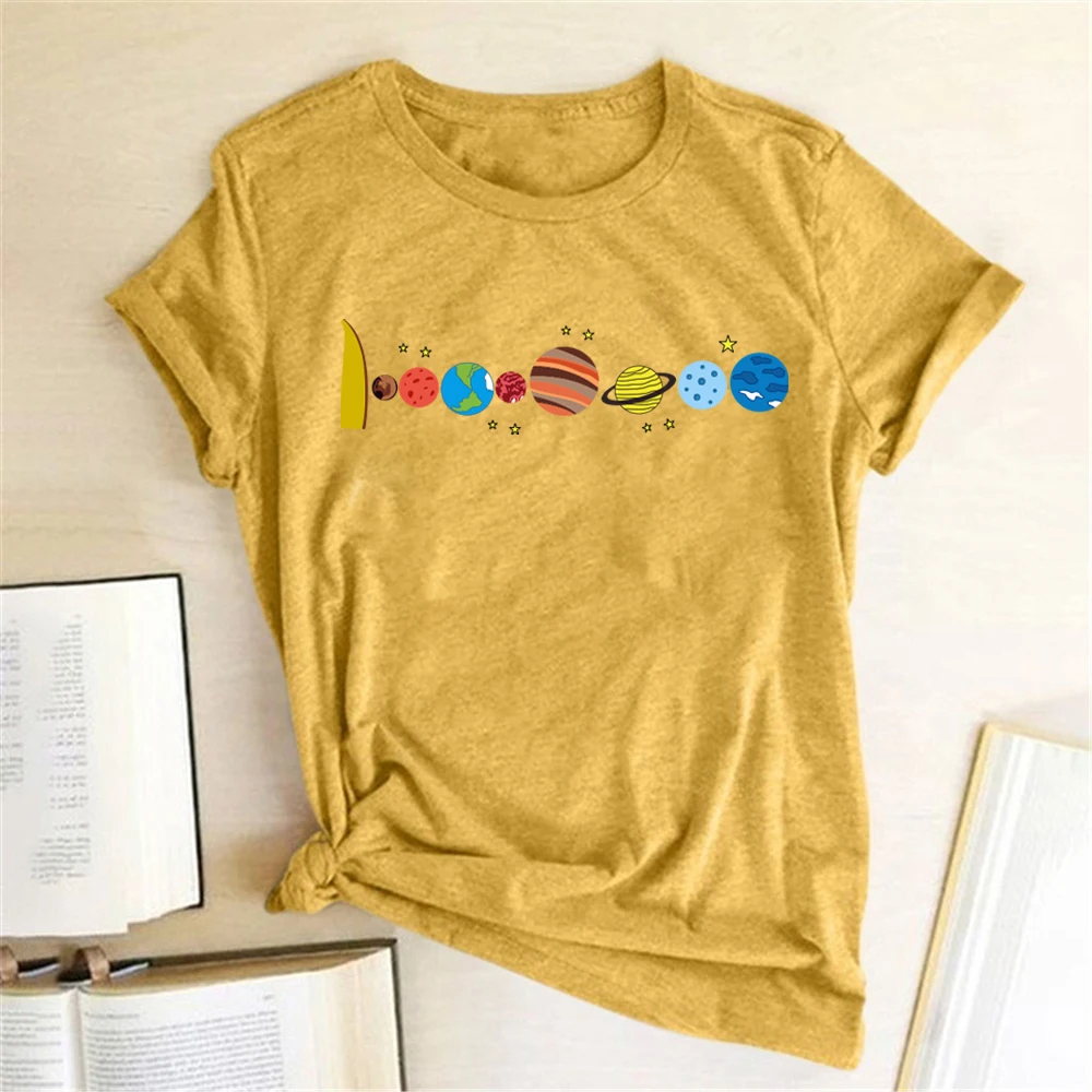 Eight Planets Printed T-shirts Women Summer Graphic Tees Harajuku Aesthetic Clothes Short Sleeve T Shirt Female Ropa Mujer | Женская