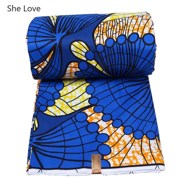 Девушка любит 1 ярд синий цветочный узор Печатный полиэстер батик ткань Анкара