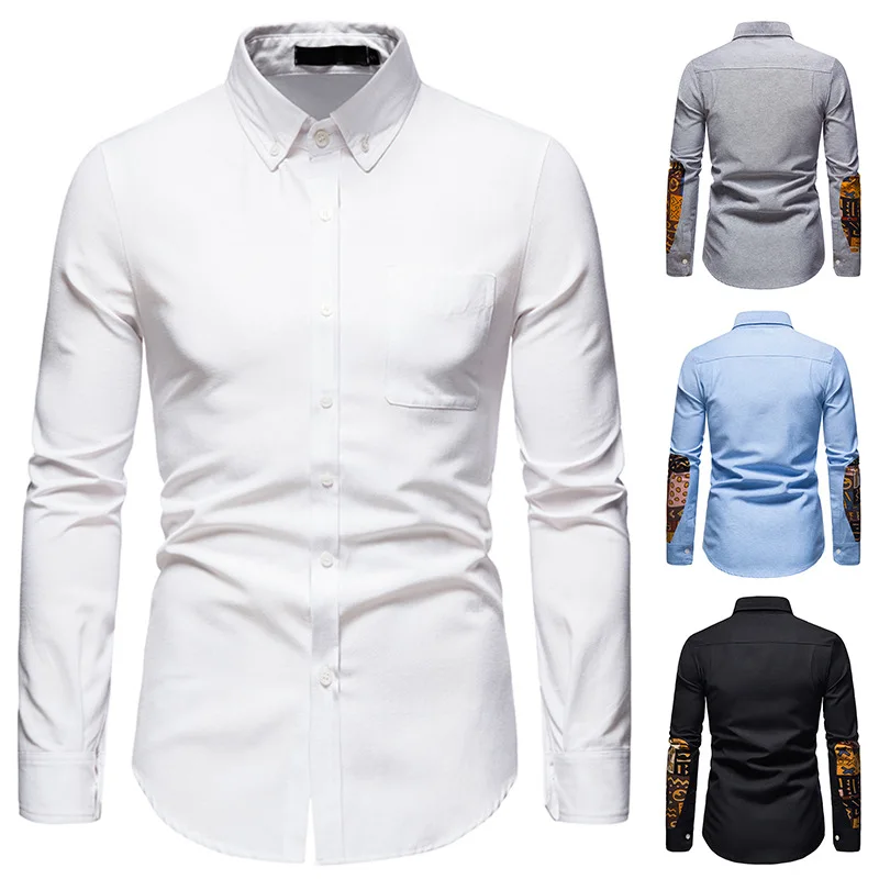 

White African Dashiki Oxford Shirt Men Nice Fashion Casual Button Down Dress Shirts Men Slim Fit Long Sleeve African Clothes XXL