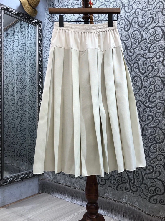 

2021 spring and summer new women's drawstring elastic waist decoration A-line pendulum fashion pleated skirt 313