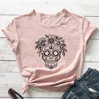 sugar skull flower crown t shirt aesthetic 90s day of the dead tshirt camiseta funny women short sleeve graphic top tee shirt