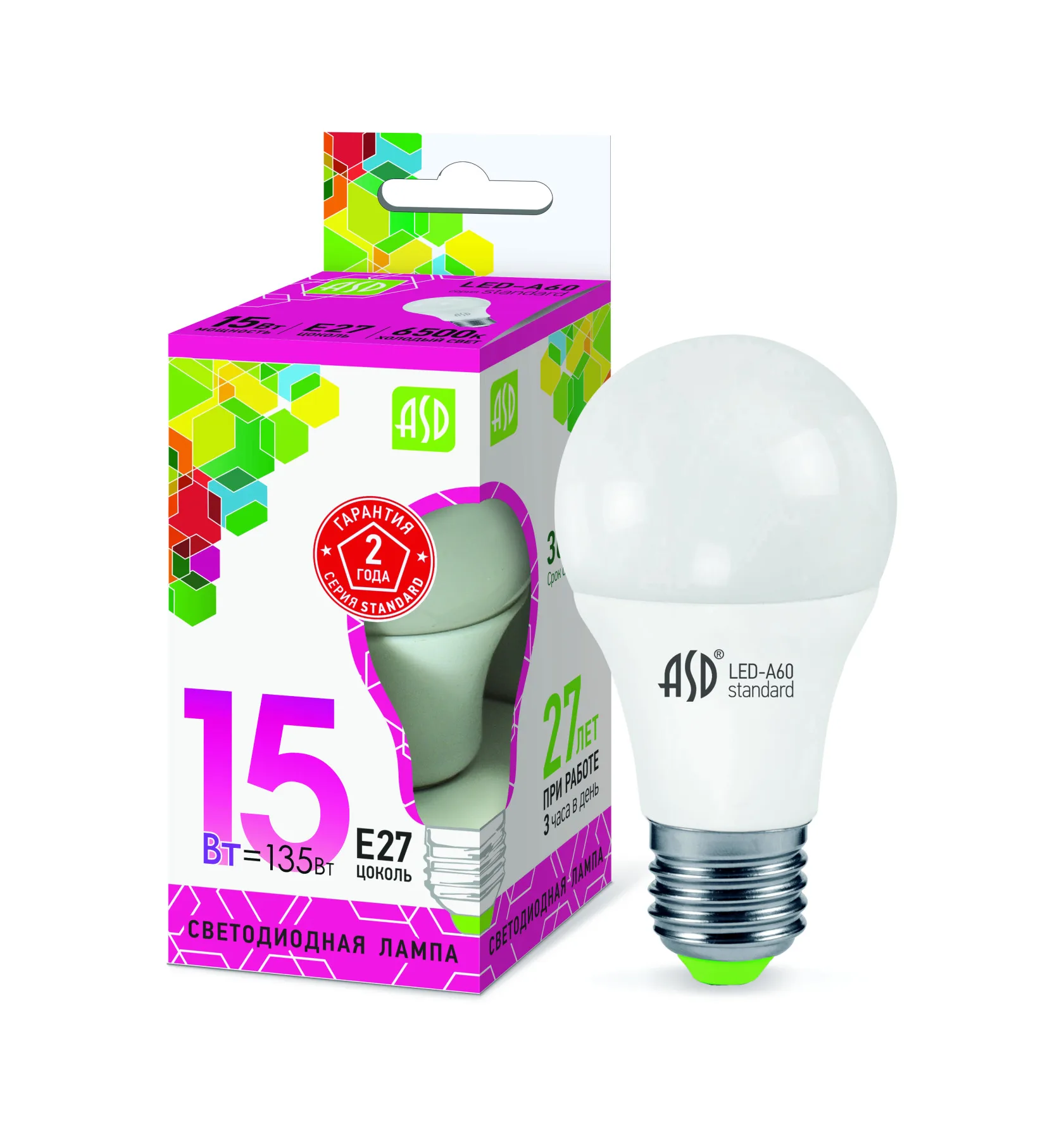Лампа светодиодная LED-A60-standard 15Вт 230В Е27 6500К 1350Лм ASD | Освещение