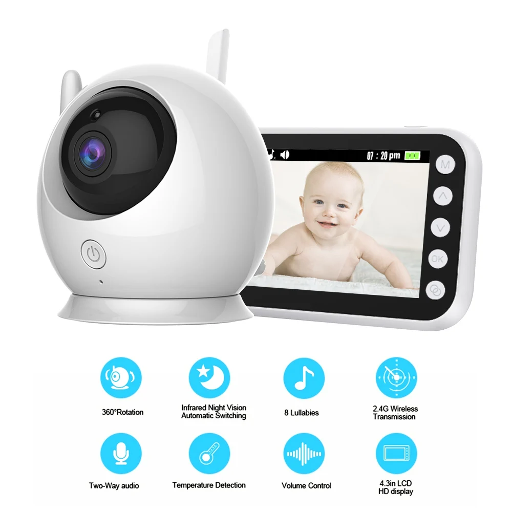 

Baby Monitor Set 4.3 Inch Wireless Night Vision Video Baby Monitor with Lullaby Two Way Audio Temperature Alarm