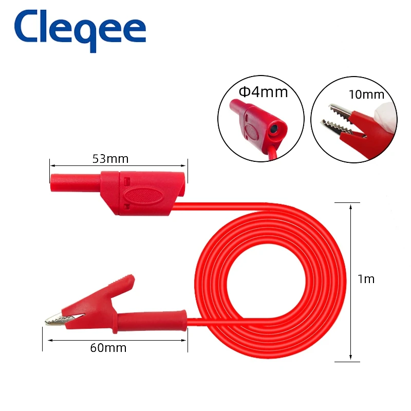 Cleqee P1018A Штабелируемый 4 мм банановый штекер к крокодиловому зажиму аллигатора