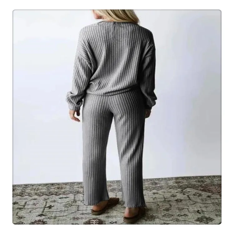 

Women Suit 2020 Spring Autumn Fashion O-neck Long-sleeved Solid knitting Top + Trousers 2-piece Loose Casual Women Clothing Set