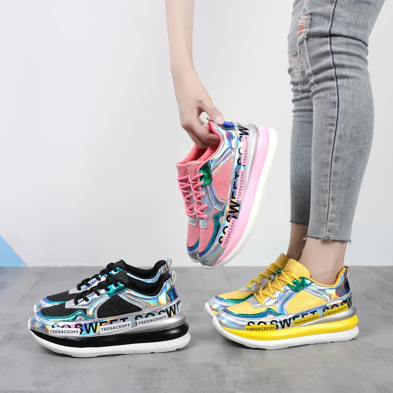 

2021 Women's European and American New Fashion Mirror Casual Running Shoes