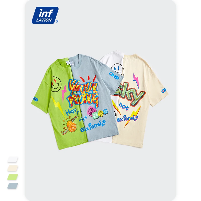 INFLATION Men Graffiti Printing Funny Tshirt Streetwear 2021 Trending Oversized Hip Hop T-shirts For Boy Tees 5158S21