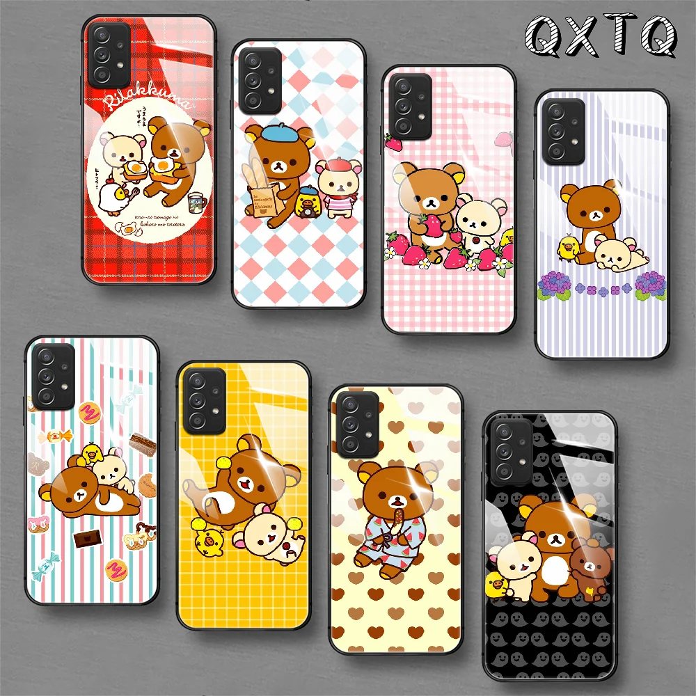 

Rilakkuma Bear Cute Tempered Glass Phone Case For Samsung Galaxy A 10 20E 21 30 31 50 51 52 70 71 72 S 5G Cover Cell Soft Phone