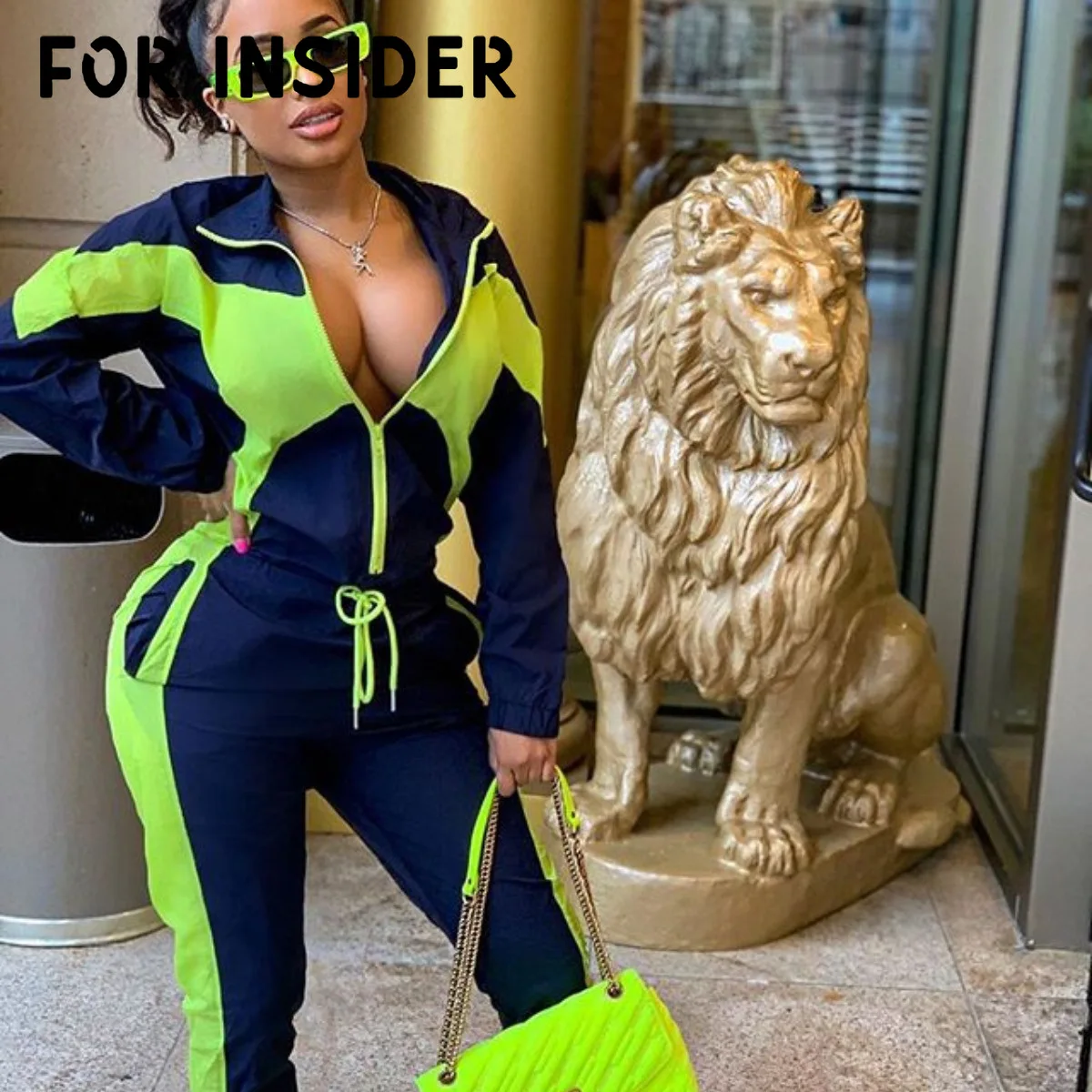 Для Insider неоновый зеленый лоскутный фитнес комбинезон Осенний полный рукав на