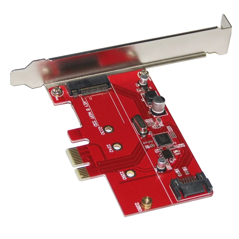 

PCIE Riser Card PCI-E 2.0 to SATA3.0+M.2 SSD Adapter ASM1061 6Gbps Support NGFF(M.2) B Key Type