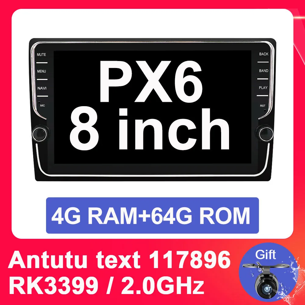 8 inch PX6 6CORE Eunavi 9 дюймов Android 9,0 универсальный автомобильный Радио стерео 4G 64G RK3399 2 din Автомобильный dvd-плеер на основе Android gps навигация wifi BT аудио - Цвет: 8 inch PX6 6CORE