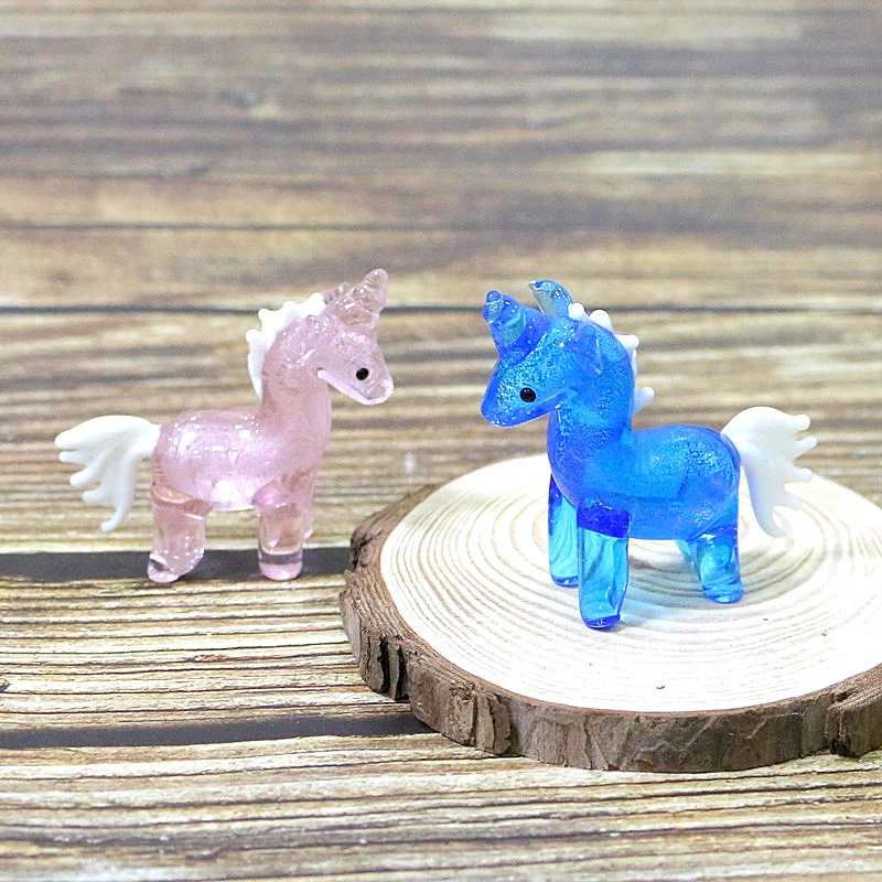 

Creative Murano Glass Unicorn Miniature Figurine Ins Style Cute Pink Blue Silver Foil Craft Ornaments Home Kid's Room Xmas Decor