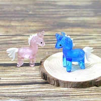 creative murano glass unicorn miniature figurine ins style cute pink blue silver foil craft ornaments home kids room xmas decor