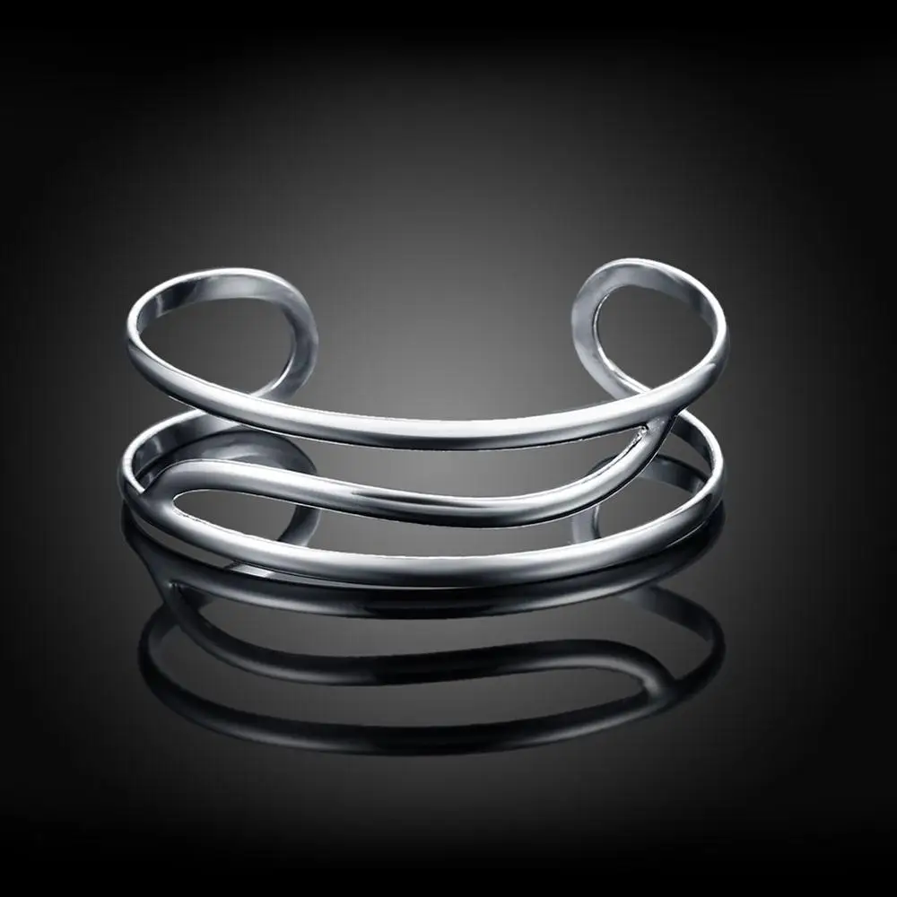 

Christmas Gift 925 Sterling Silver Open Bangles Fashion Geometry Adjustable Bangle Bracelet For Women Men Jewelry