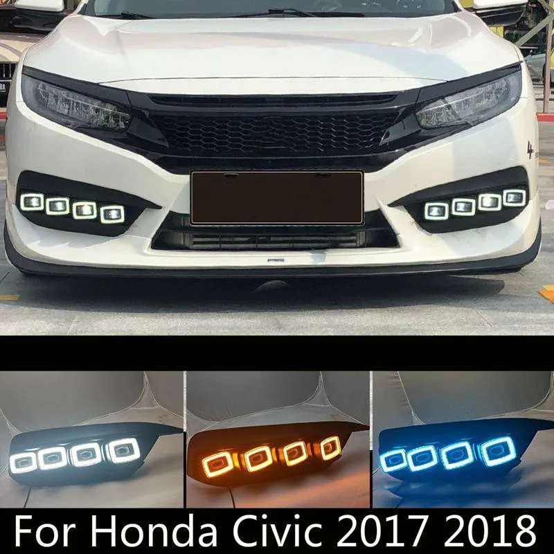 

2Pcs Car LED DRL daytime running light for Honda Civic 2017 2018 Daylight with turn yellow signal night blue