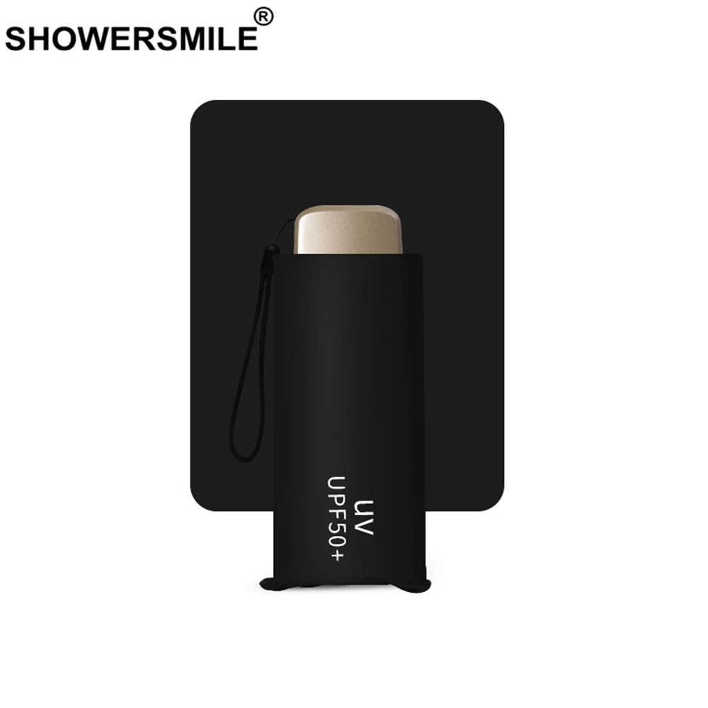 Складной мини зонт SHOWERSMILE маленький карманный легкий однотонный от солнца дождя
