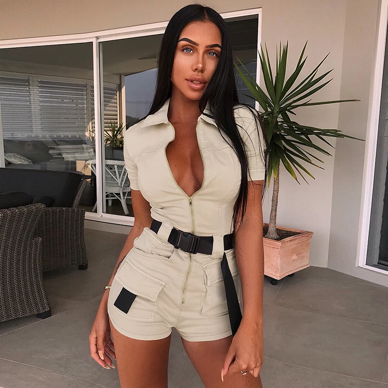 

Sexy Denim Jumpsuit Short Women Rompers Zipper Slim Bodycon Summer Outfit Clothes Jeans Playsuit Overalls Party Club Combishort