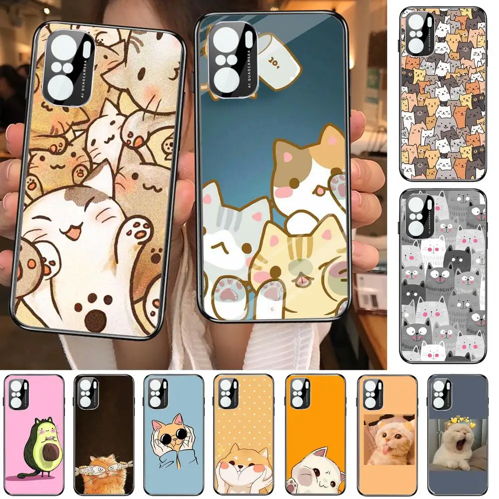 

Cute cartoon cat Phone Case For xiaomi redmi POCO F1 F2 F3 X3 Pro M3 9C 10T Lite NFC Anime Black Cover Silicone Back Prett mi 10