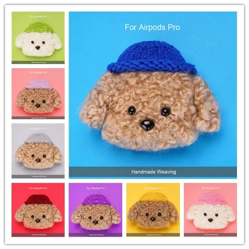 

Winter Soft Knitting Woven Protective Case Cute Dog Wearing Hat Pattern Cover Shell Protector for Airpods Pro Wireless Earphone