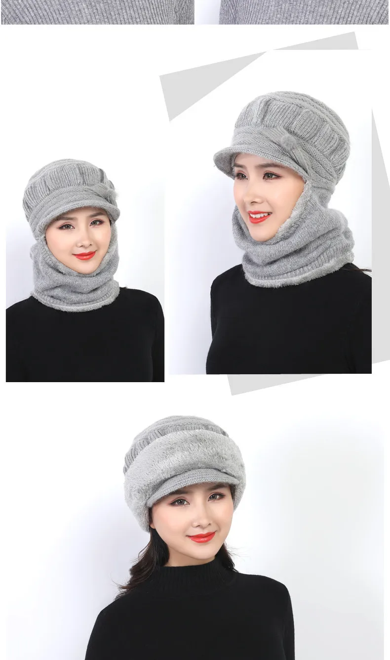 Зимние шапки Skullies Beanies, зимние шапки бини для женщин, шерстяной шарф, шапки, Балаклава, маска, капот, вязанная шапка в полоску