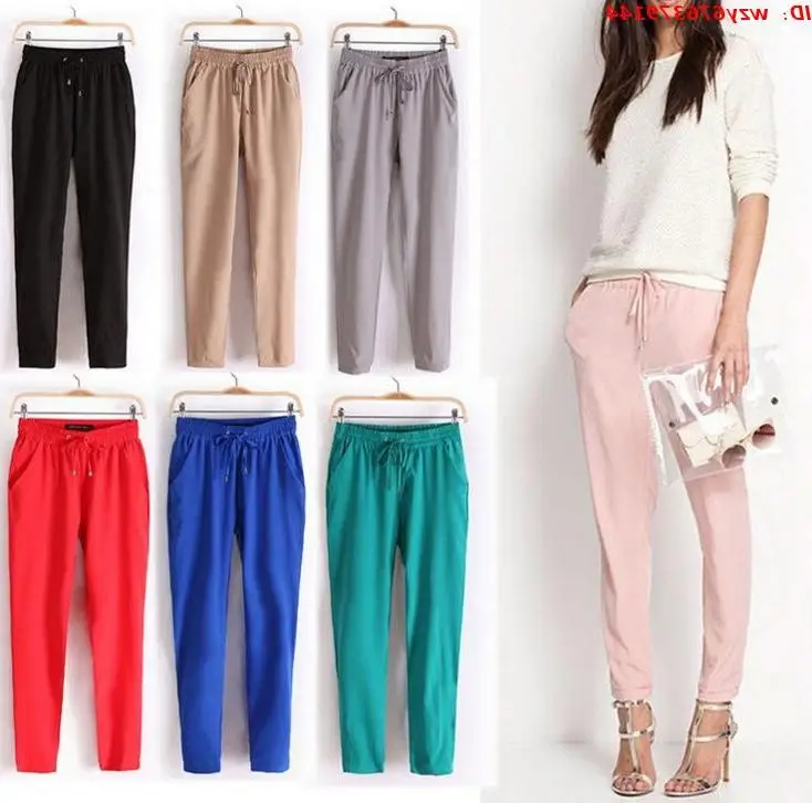 Лидер продаж! Женские модные повседневные брюки однотонные полной длины с