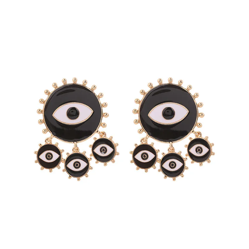

Jefficarnny 2020 New female alloy electroplated gold earrings European and American fashion black drop eye earrings
