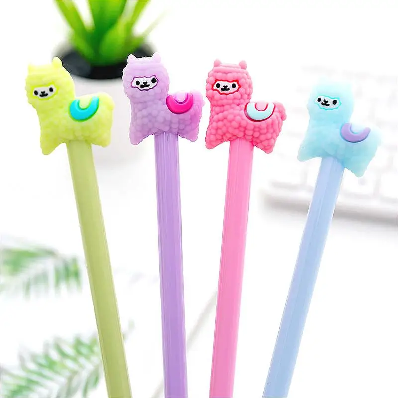 

1@#Colors Villus Alpaca Gel Pen Cute Kawaii Black Ink Cartoon Plastic Ballpens Writing Office School Supplies Stationery 2021NEW