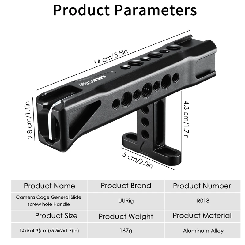 UURig R018 ручка держатель для камеры с 3 отверстиями установки на Холодный башмак и
